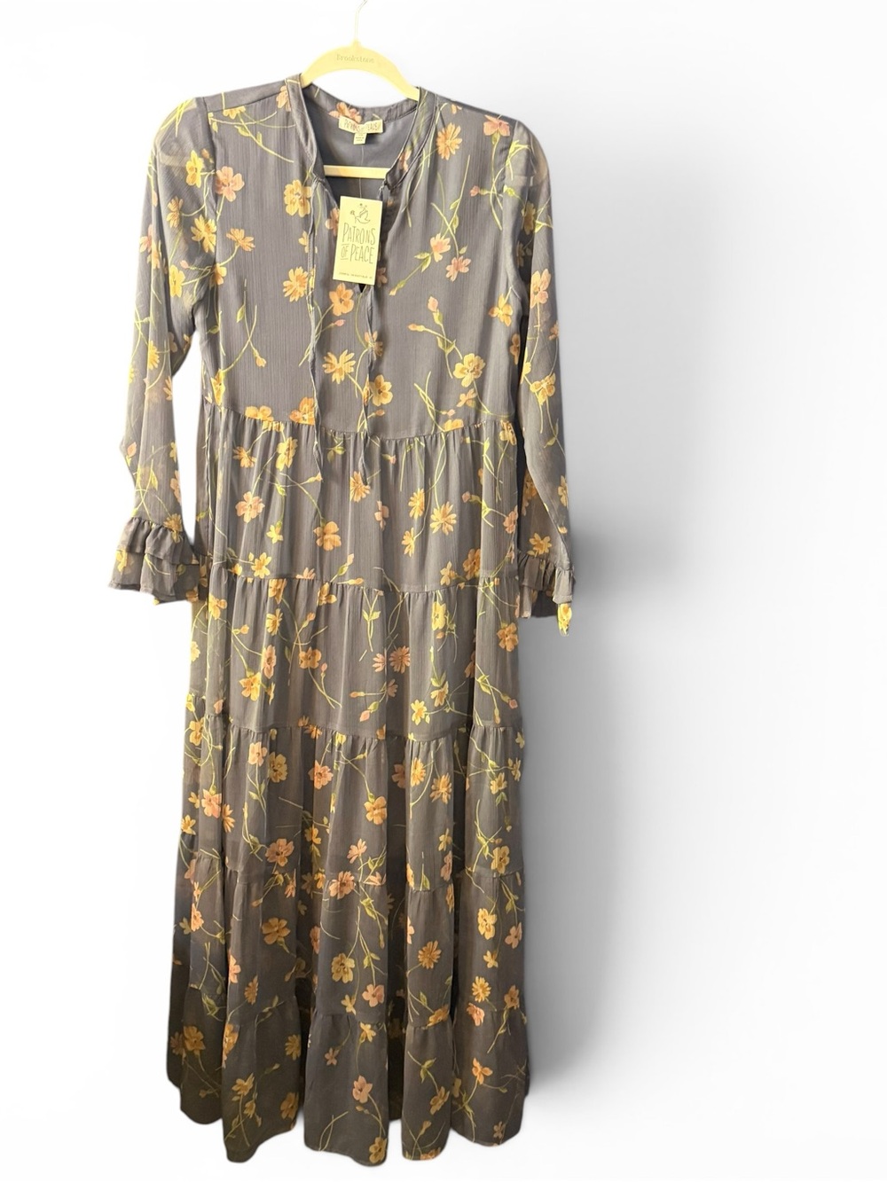 Patrons of Peace Dress Blue Floral Tiered Maxi Dress Size XS